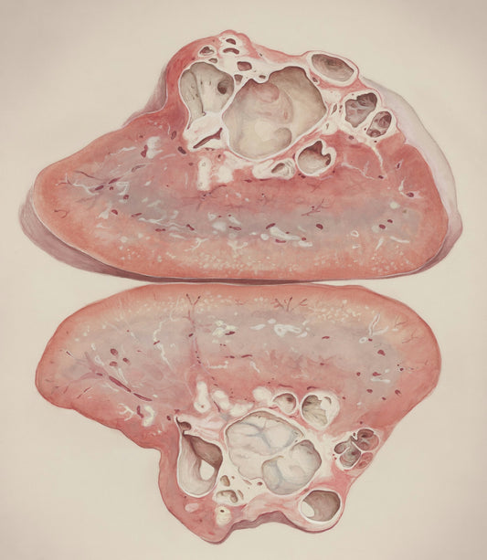 a drawing of two sections of a heart